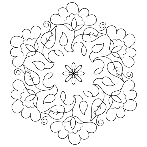 Flower Buds Kolam Coloring Page